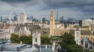Palace of Westminster from the dome on Methodist Central Hall london uk